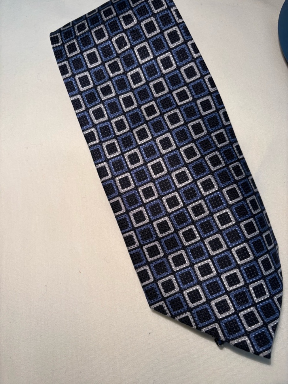 Rafael Men's Handmade Woven Silk Geometric Tie Blue Black Silver 59" x 3 3/4"